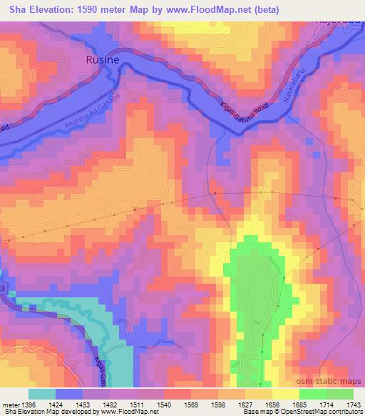 Sha,Rwanda Elevation Map