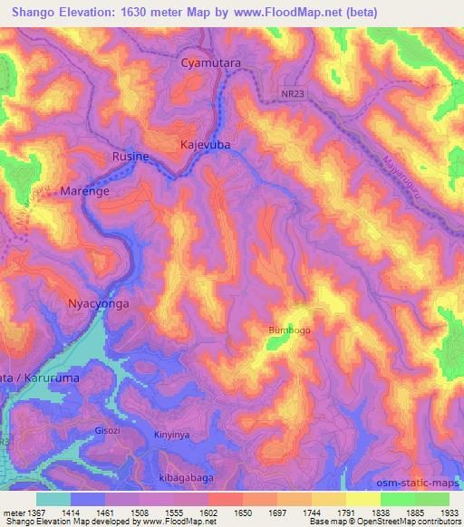 Shango,Rwanda Elevation Map