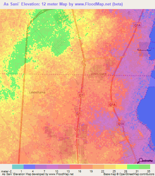 As Sani`,Qatar Elevation Map