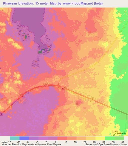 Khawzan,Qatar Elevation Map