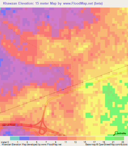 Khawzan,Qatar Elevation Map