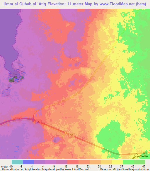 Umm al Quhab al `Atiq,Qatar Elevation Map