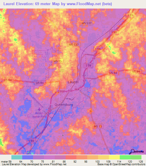 Laurel,US Elevation Map