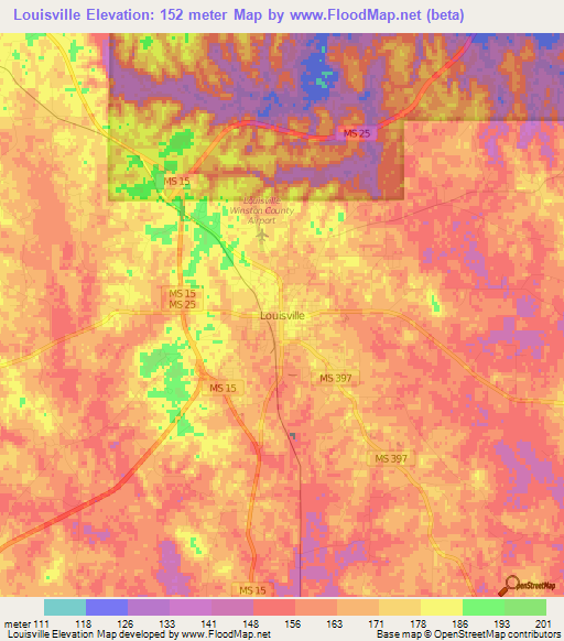 Louisville,US Elevation Map