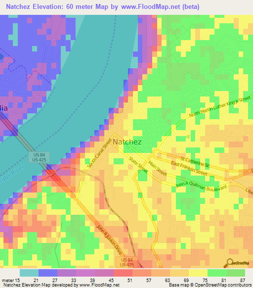 Natchez,US Elevation Map