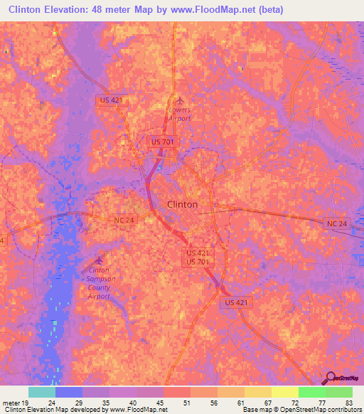 Clinton,US Elevation Map