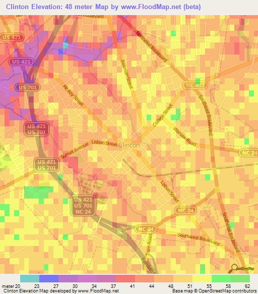 Clinton,US Elevation Map