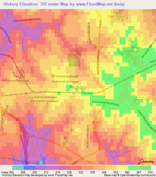 Hickory,US Elevation Map