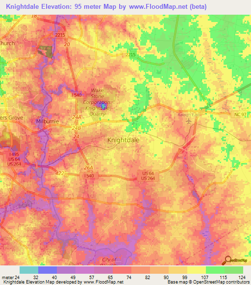 Knightdale,US Elevation Map