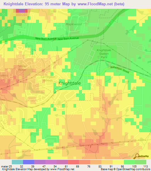 Knightdale,US Elevation Map