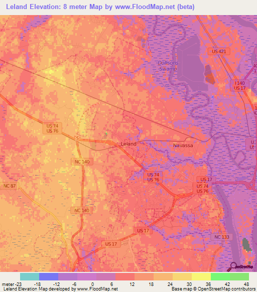 Elevation of Leland,US Elevation Map, Topography, Contour