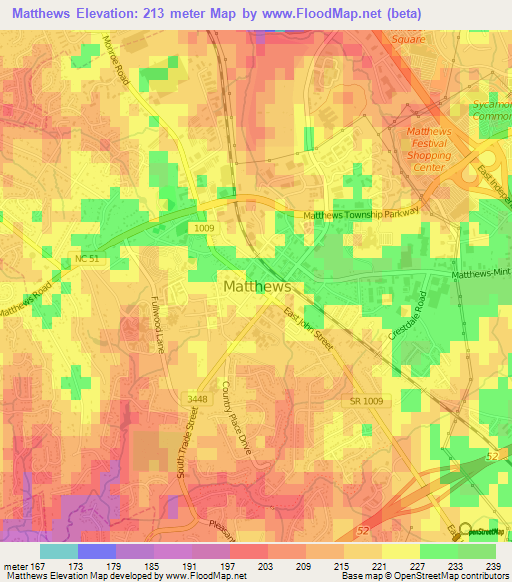 Matthews,US Elevation Map