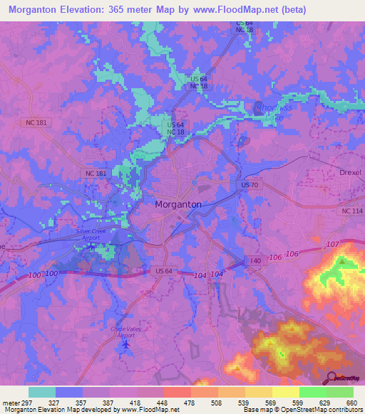 Morganton,US Elevation Map