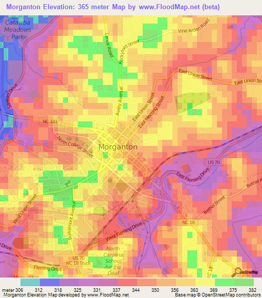 Morganton,US Elevation Map