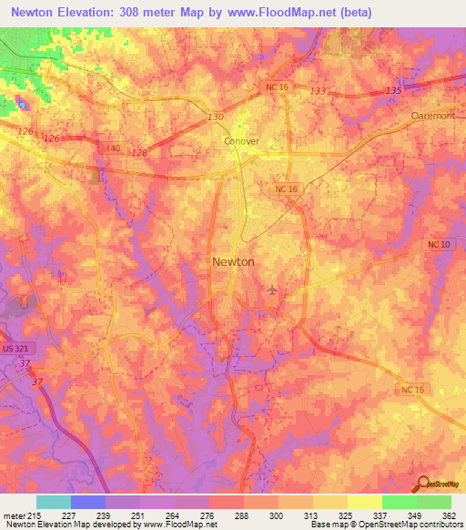 Newton,US Elevation Map