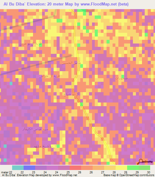 Al Bu Diba`,Iraq Elevation Map