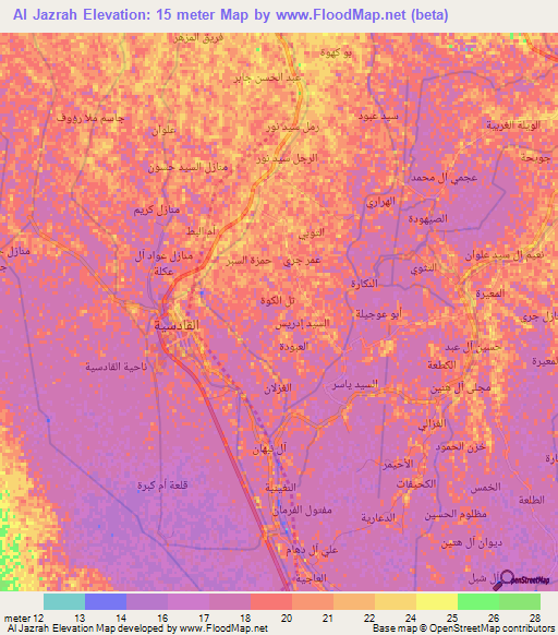 Al Jazrah,Iraq Elevation Map