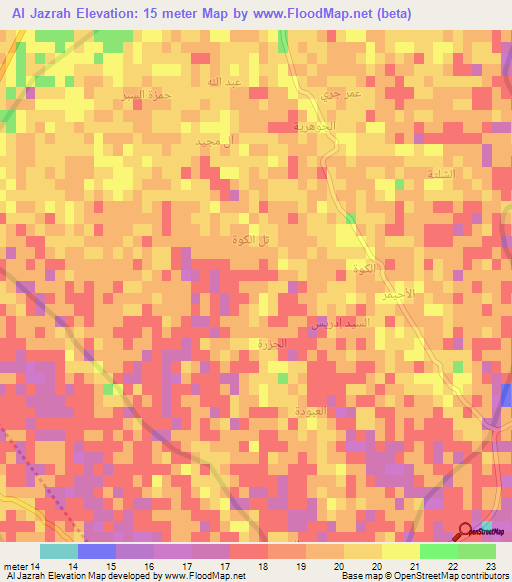 Al Jazrah,Iraq Elevation Map