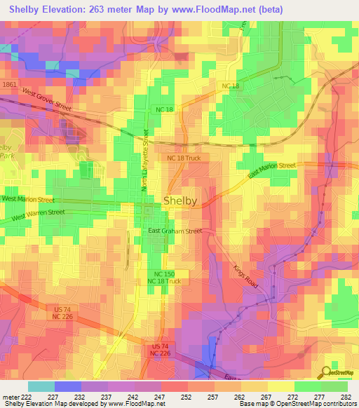 Shelby,US Elevation Map