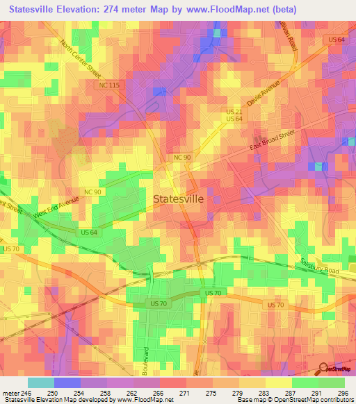 Statesville,US Elevation Map