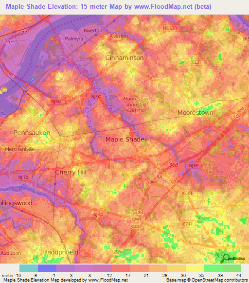 Maple Shade,US Elevation Map