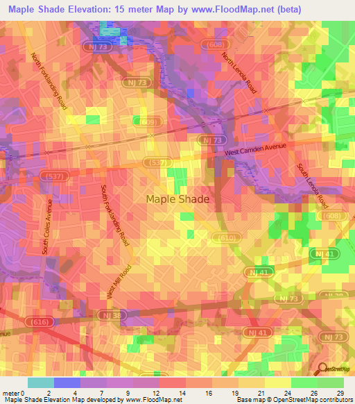 Maple Shade,US Elevation Map