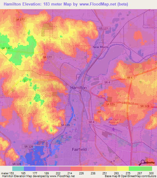 Hamilton,US Elevation Map