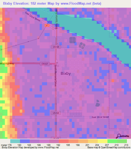 Bixby,US Elevation Map