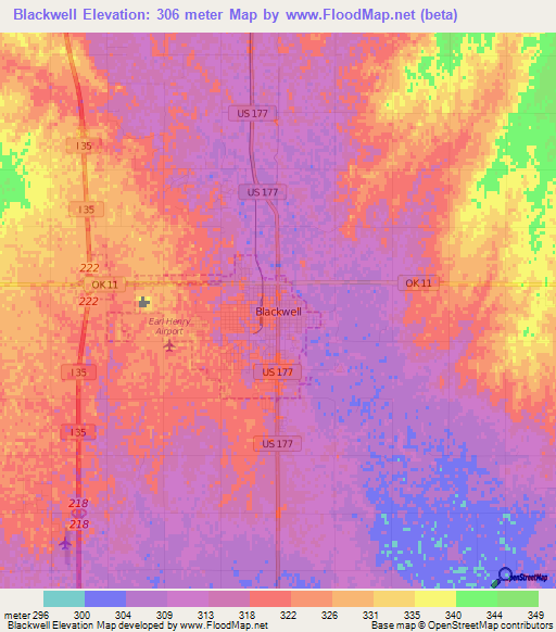 Blackwell,US Elevation Map