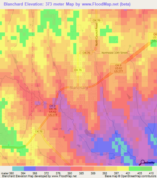 Blanchard,US Elevation Map