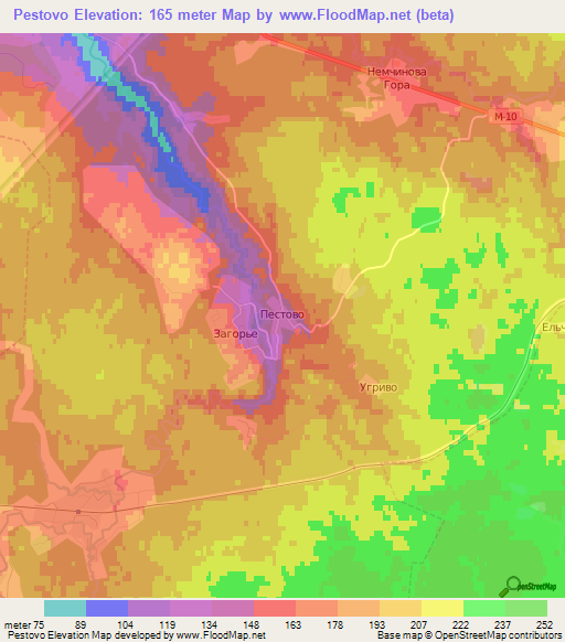 Pestovo,Russia Elevation Map