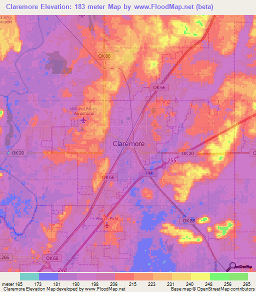 Claremore,US Elevation Map