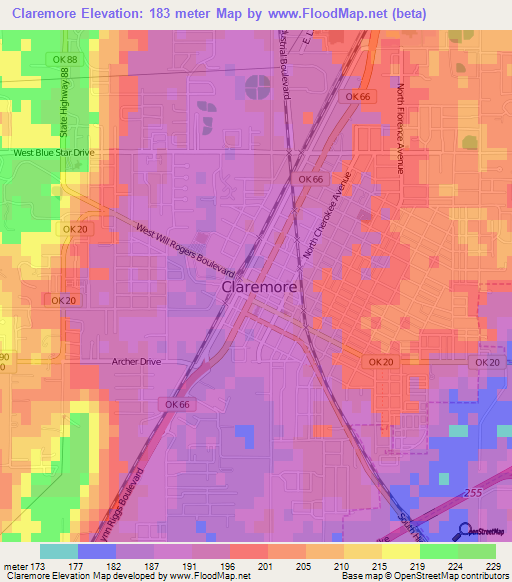 Claremore,US Elevation Map