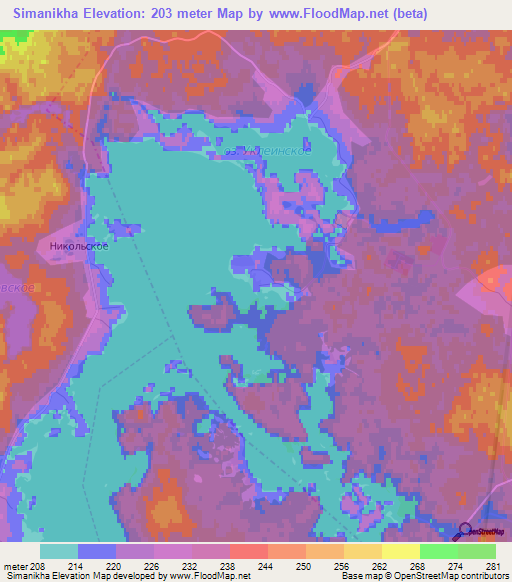 Simanikha,Russia Elevation Map