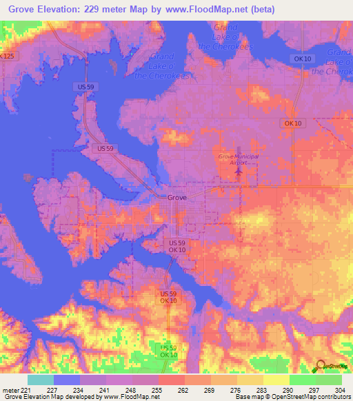 Grove,US Elevation Map