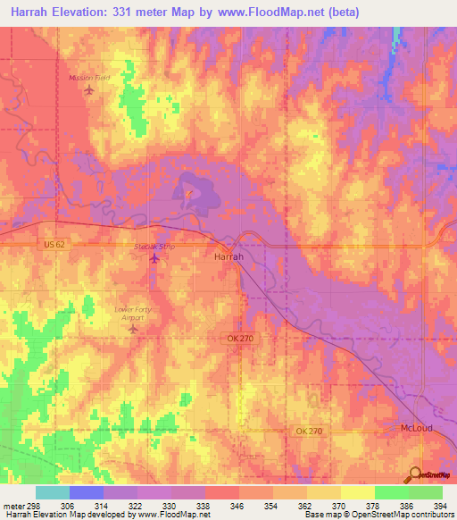 Harrah,US Elevation Map