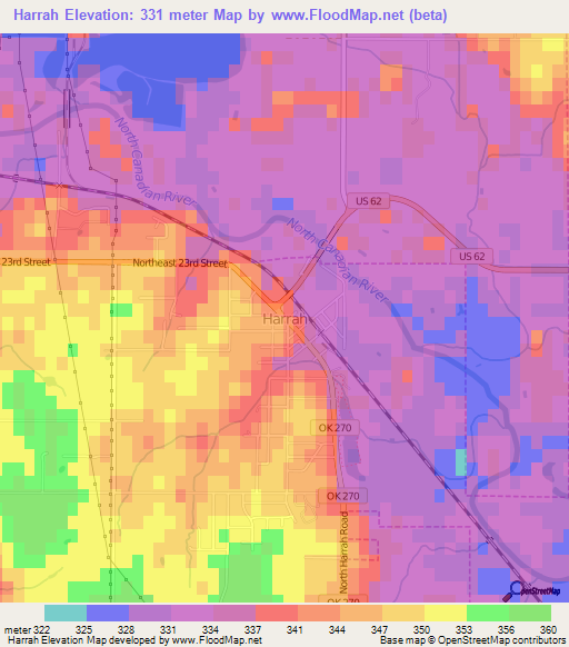 Harrah,US Elevation Map