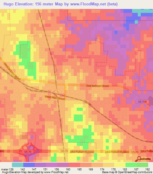 Hugo,US Elevation Map
