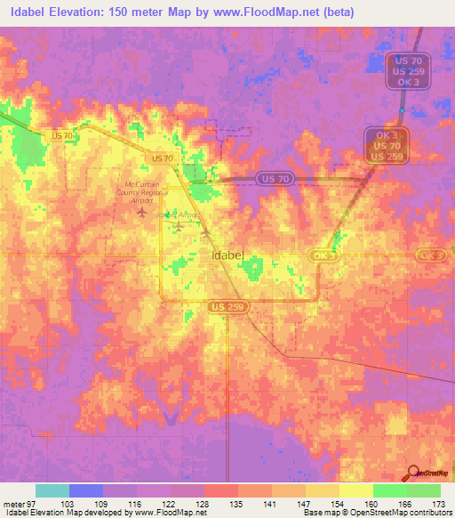 Idabel,US Elevation Map