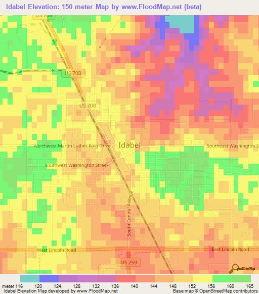 Idabel,US Elevation Map