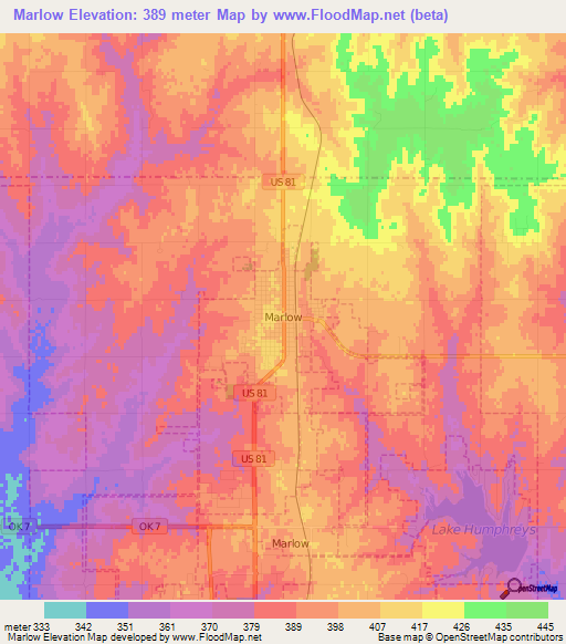 Marlow,US Elevation Map