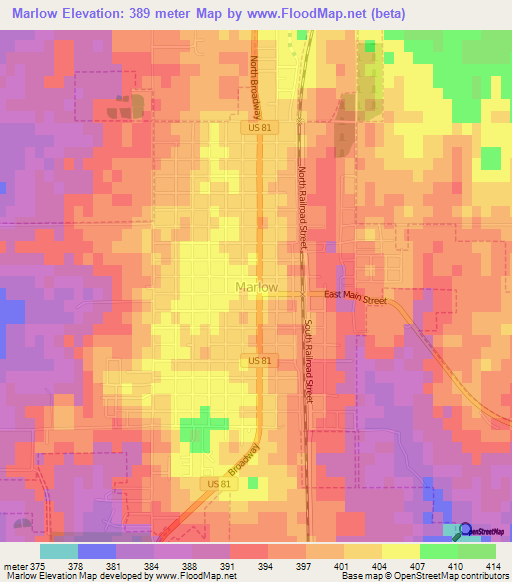 Marlow,US Elevation Map