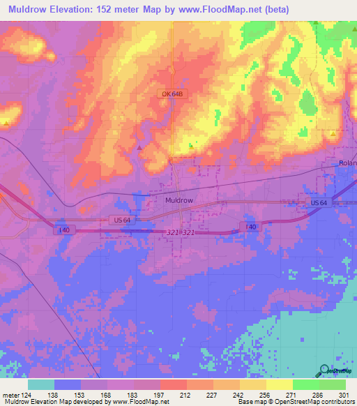 Muldrow,US Elevation Map