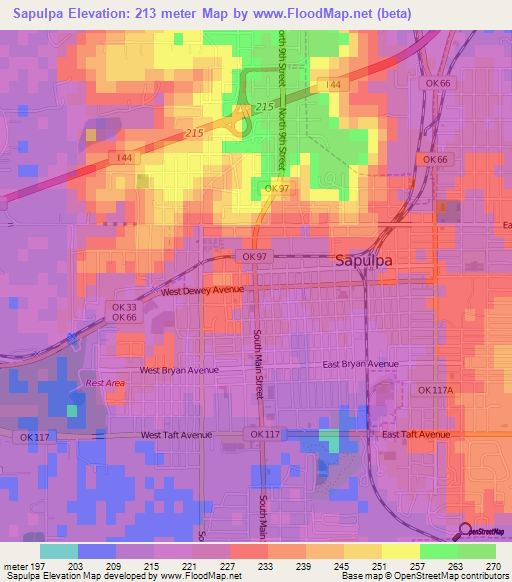 Sapulpa,US Elevation Map