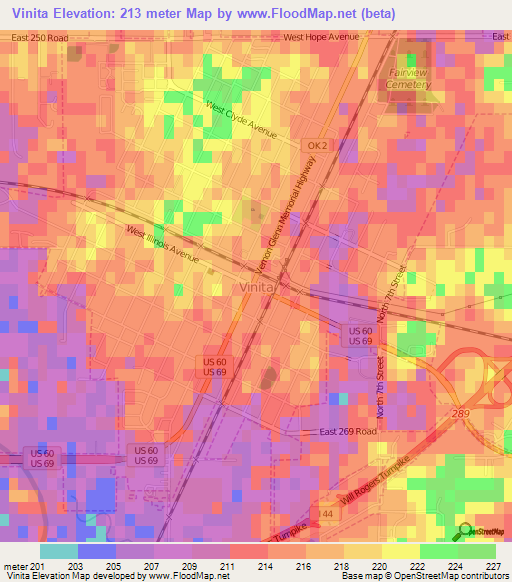 Vinita,US Elevation Map