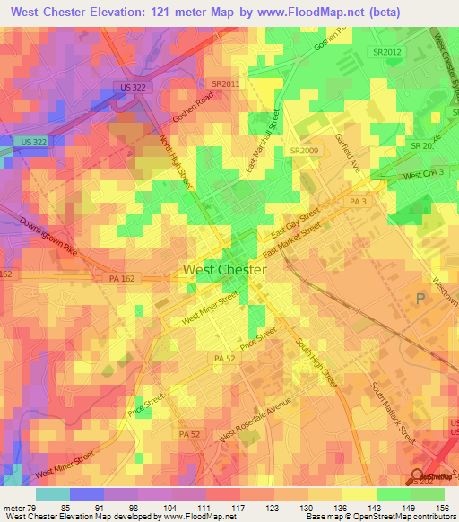 West Chester,US Elevation Map