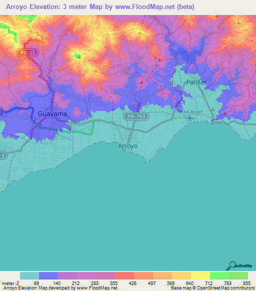 Arroyo,Puerto Rico Elevation Map