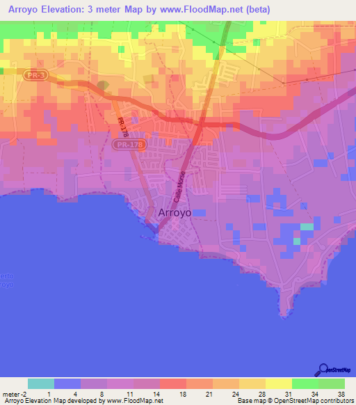 Arroyo,Puerto Rico Elevation Map