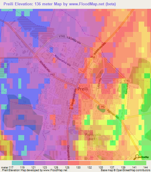 Preili,Latvia Elevation Map