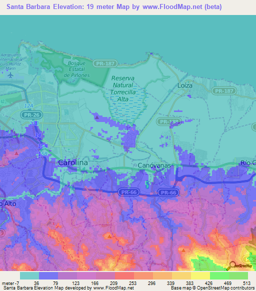 Santa Barbara,Puerto Rico Elevation Map